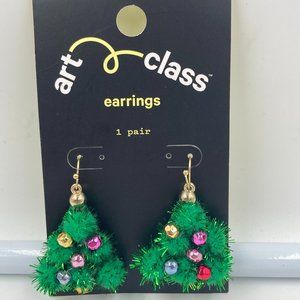 Art Class Girls Tinsel Christmas Tree Earrings 1 Pair